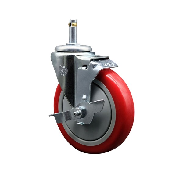 Service Caster 5'' Red Polyurethane Wheel Swivel 7/16'' Grip Ring Stem Caster with Brake SCC-GR20S514-PPUB-RED-TLB-716138 - main